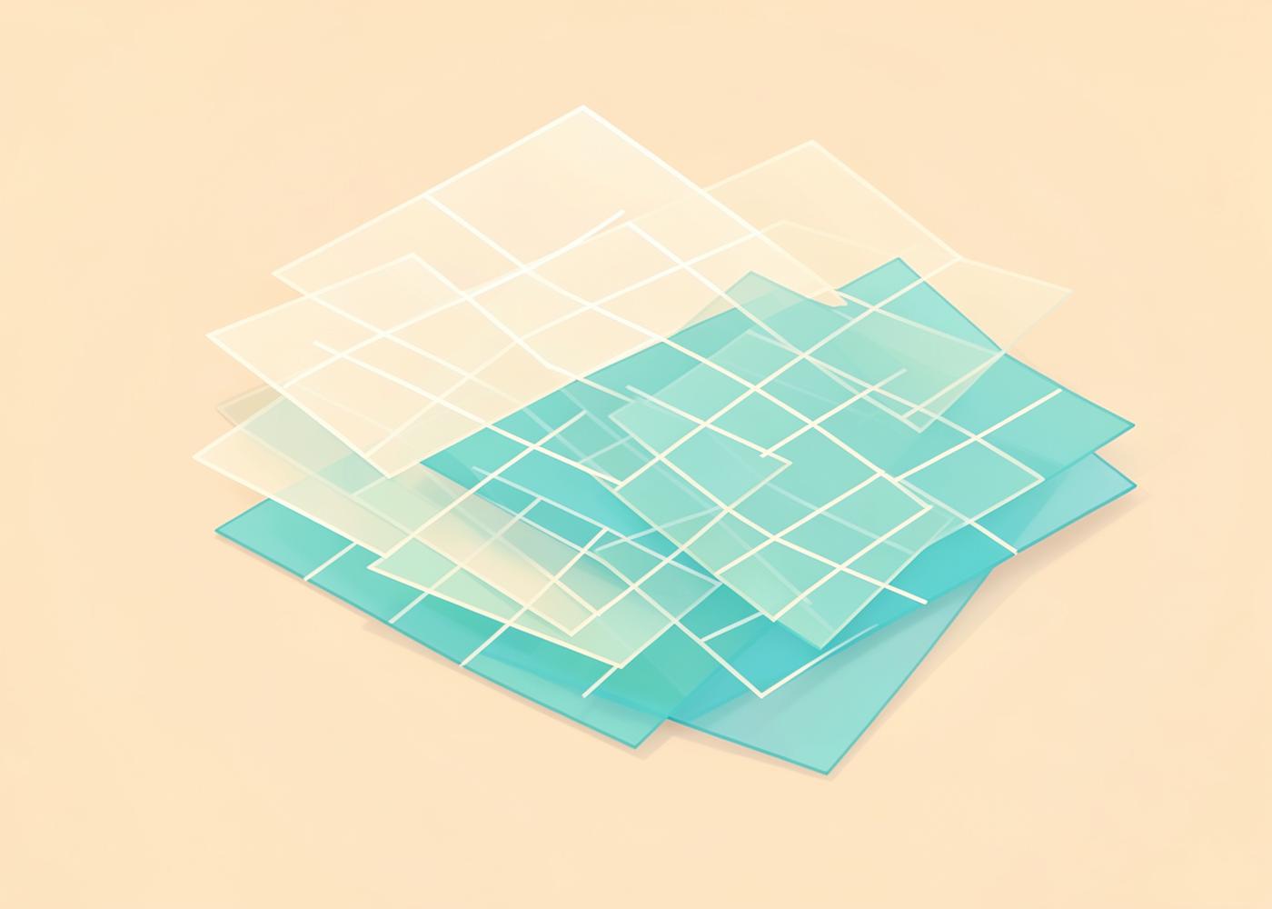 Abstract illustration of layered grids representing software test layers