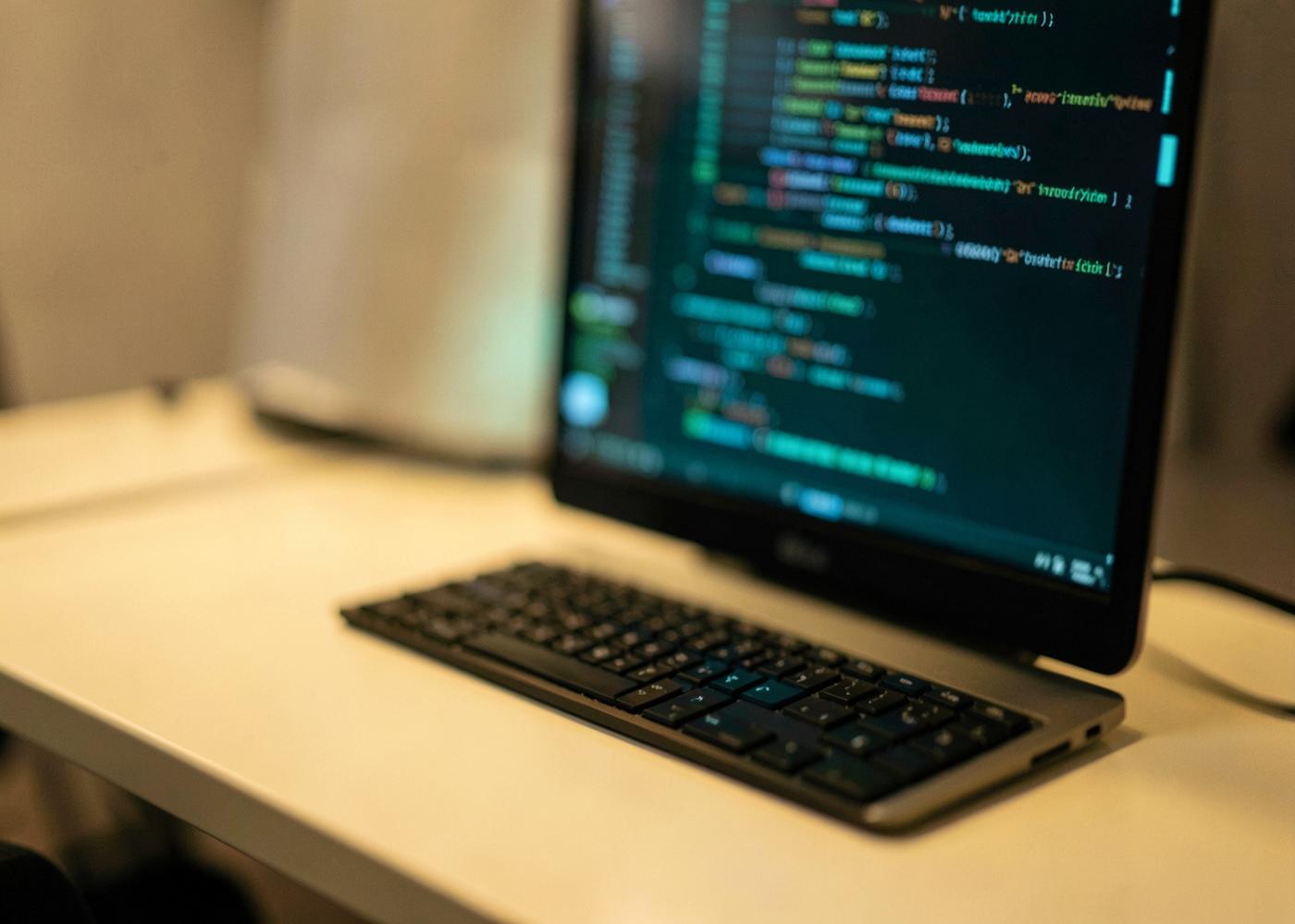 Source code on a monitor at a software development workstation